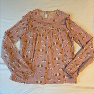 Mini Boden Pink Long Sleeve Top with Guinea Pig Print